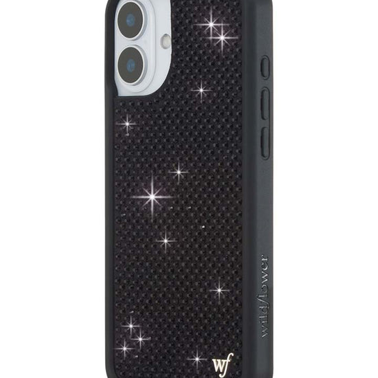 Wildflower iPhone case 16 Plus Rhinestone Black Cute