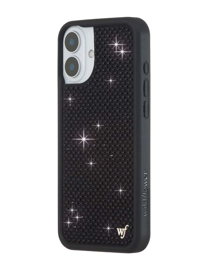 Wildflower iPhone case 16 Plus Rhinestone Black Cute