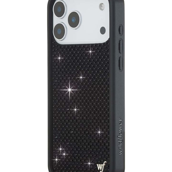Wildflower iPhone case 18 Pro Max Rhinestone Black Cute