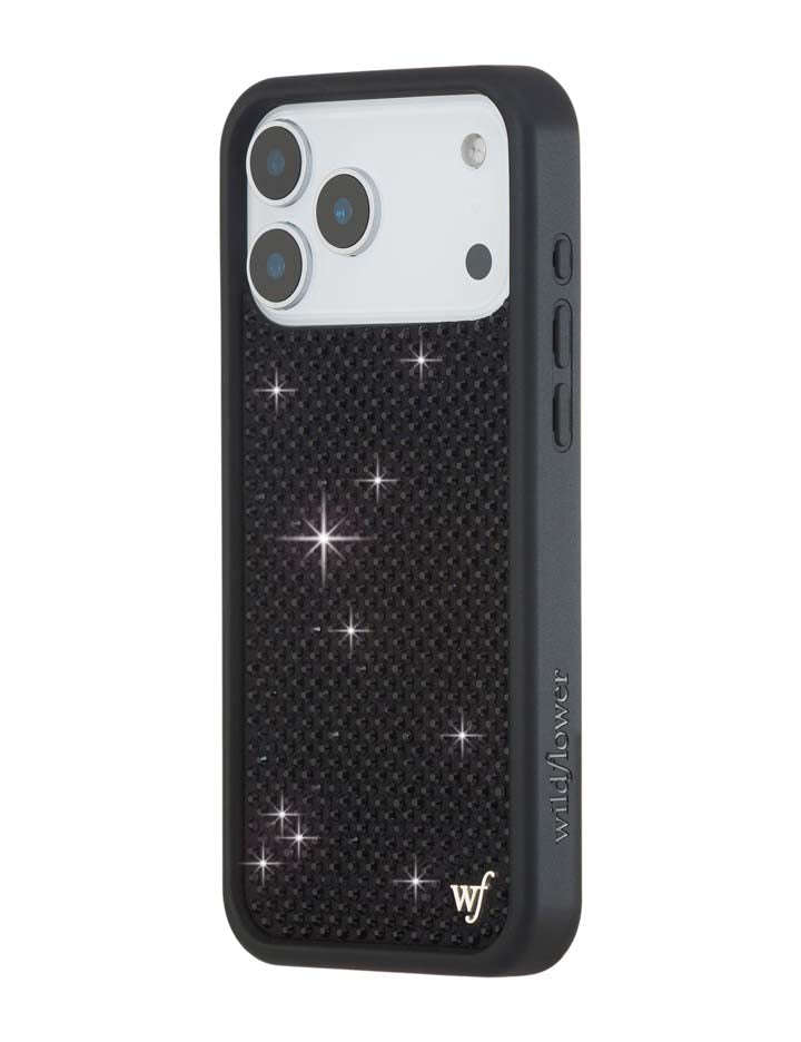 Wildflower iPhone case 18 Pro Max Rhinestone Black Cute
