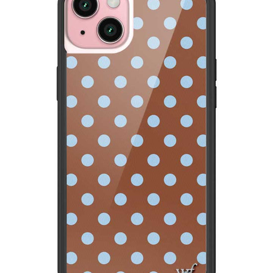 Wildflower iPhone case 15 Plus Polka Dot Brown Blue Cute