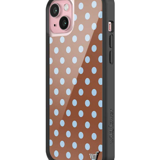 Wildflower iPhone case 15 Plus Polka Dot Brown Blue Cute
