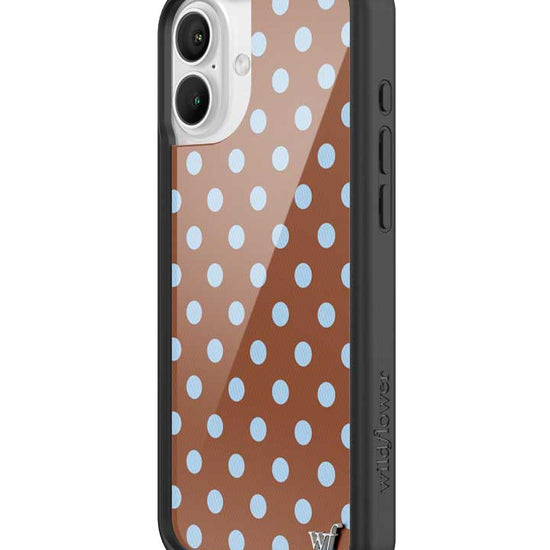 Wildflower iPhone case 16 Plus Polka Dot Brown Blue Cute