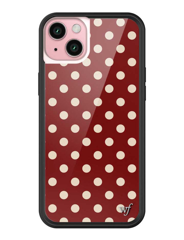 Wildflower iPhone case 15 Plus Polka Dot Burgundy and Cream Cute