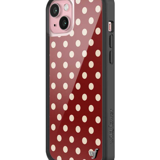 Wildflower iPhone case 15 Plus Polka Dot Burgundy and Cream Cute