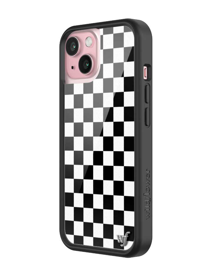 wildflower iphone case 15 black checkers black white