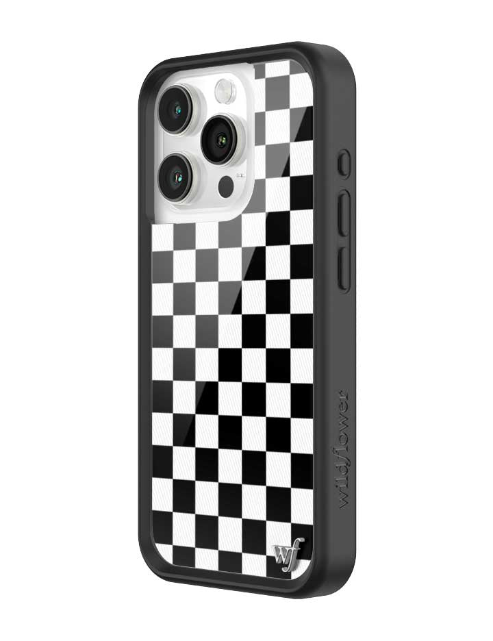 wildflower iphone case 15 pro black checkers black white