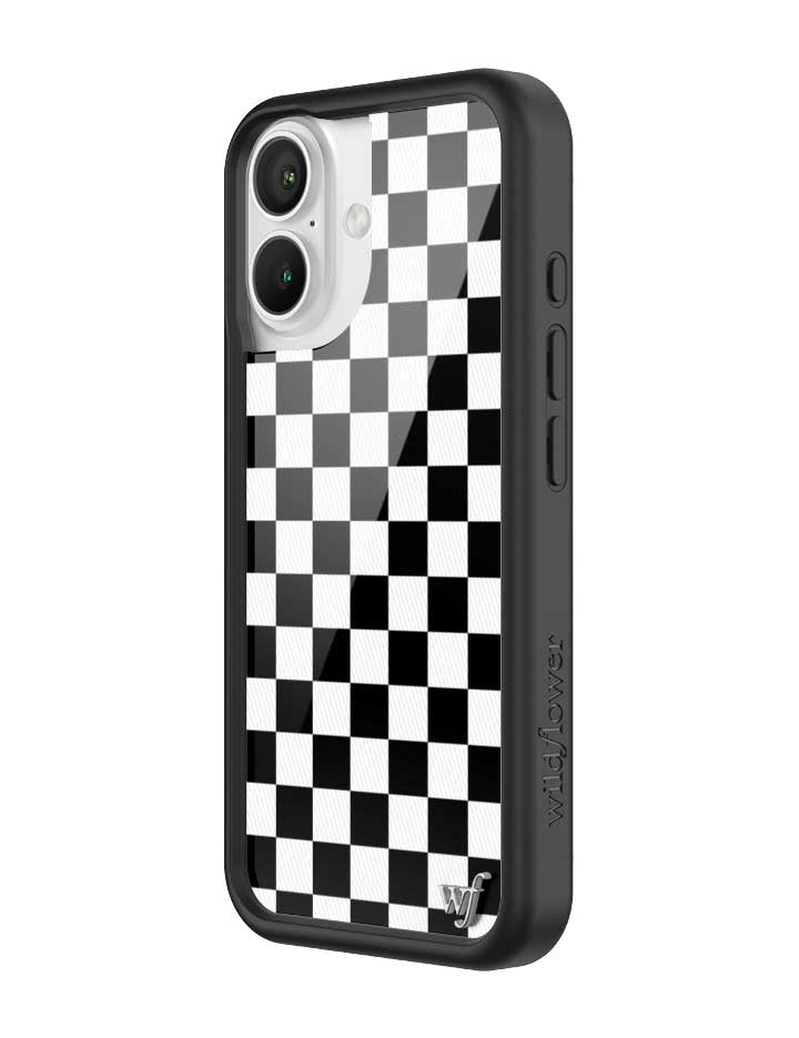 wildflower iphone case 16 black checkers black white