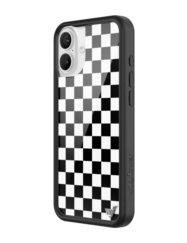 wildflower iphone case 16 plus black checkers black white