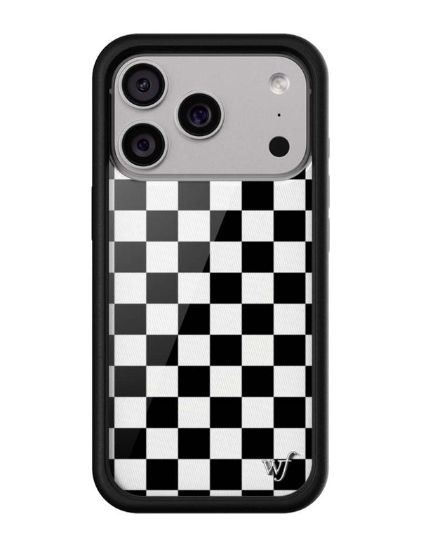 wildflower iphone case 17 pro black checkers black white