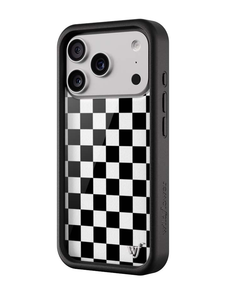 wildflower iphone case 17 pro black checkers black white