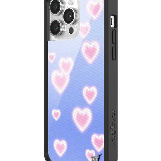 Wildflower iPhone case 14 Pro Max Dreamy Hearts Blue Pink Cute