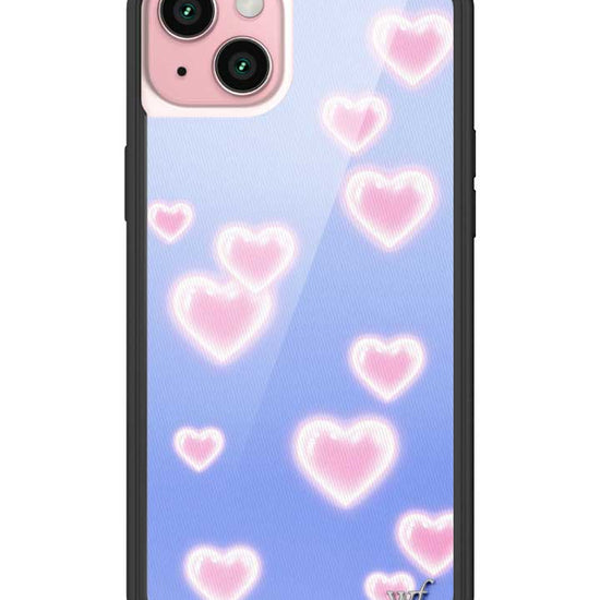Wildflower iPhone case 15 Plus Dreamy Hearts Blue Pink Cute