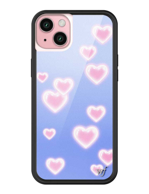 Wildflower iPhone case 15 Plus Dreamy Hearts Blue Pink Cute
