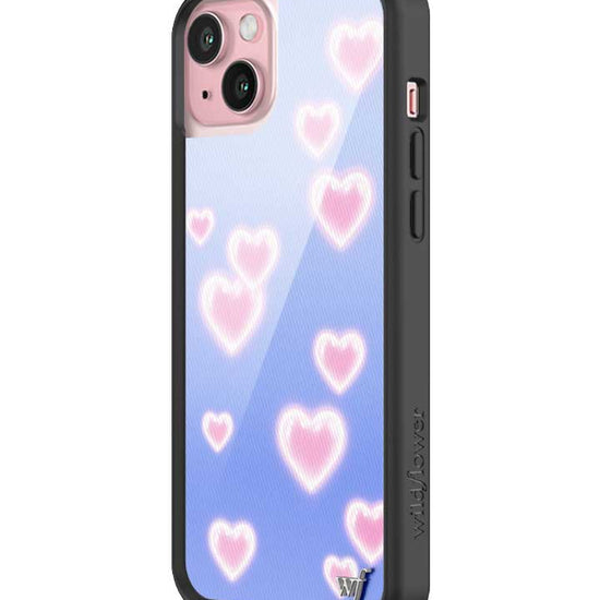 Wildflower iPhone case 15 Plus Dreamy Hearts Blue Pink Cute
