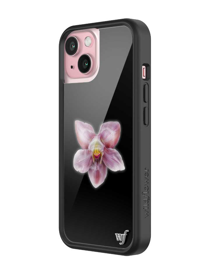 wildflower iphone case 15 orchid flower black pink