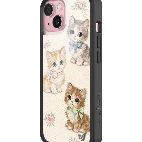 Wildflower iPhone case 15 Vintage Kittens Animals Cute