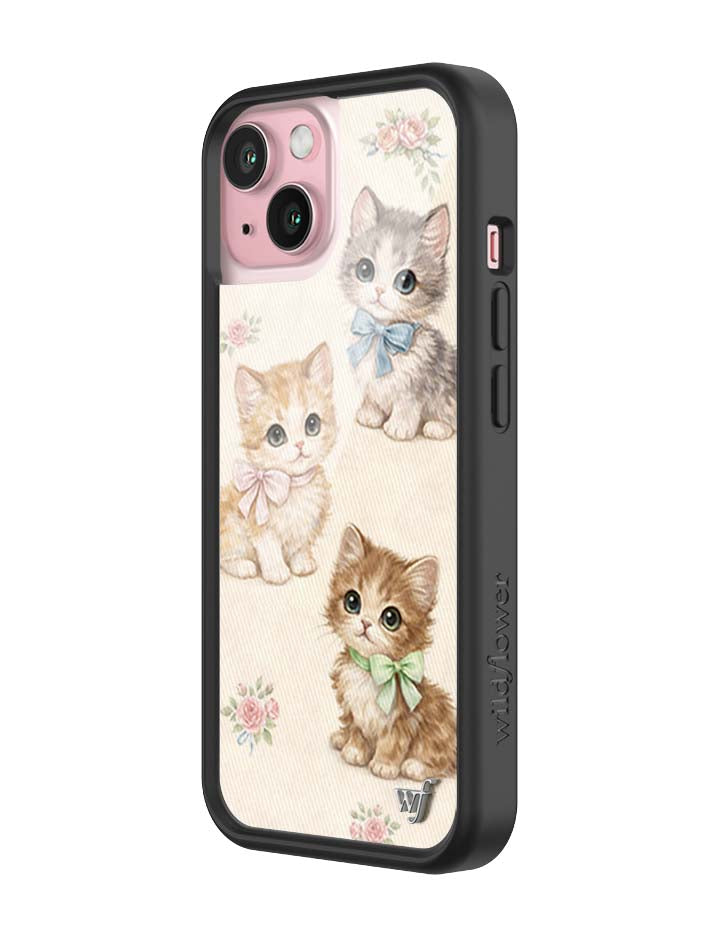 Wildflower iPhone case 15 Vintage Kittens Animals Cute