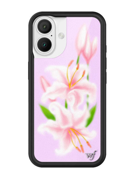 lily　iPhone11ケース Pink Floral Lily Butterfly Black Phone Case for iPhone 17 16 15 14