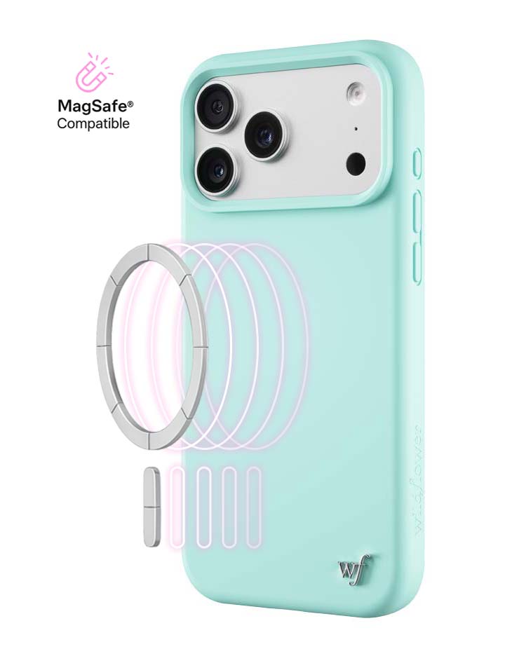 Wildflower iPhone case 18 Pro Max MagSafe Turquoise Sleek Cute