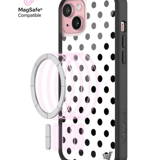 Wildflower MagSafe iPhone case 15 Plus Polka Dot White Black Cute