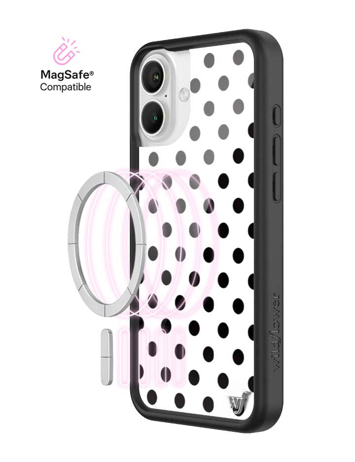 Wildflower MagSafe iPhone case 16 Plus Polka Dot White Black Cute