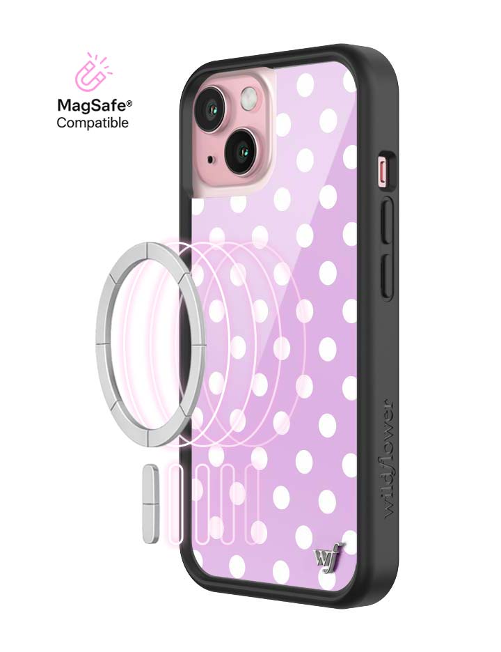 Wildflower iPhone MagSafe case 15 Polka Dot Lavender White Cute