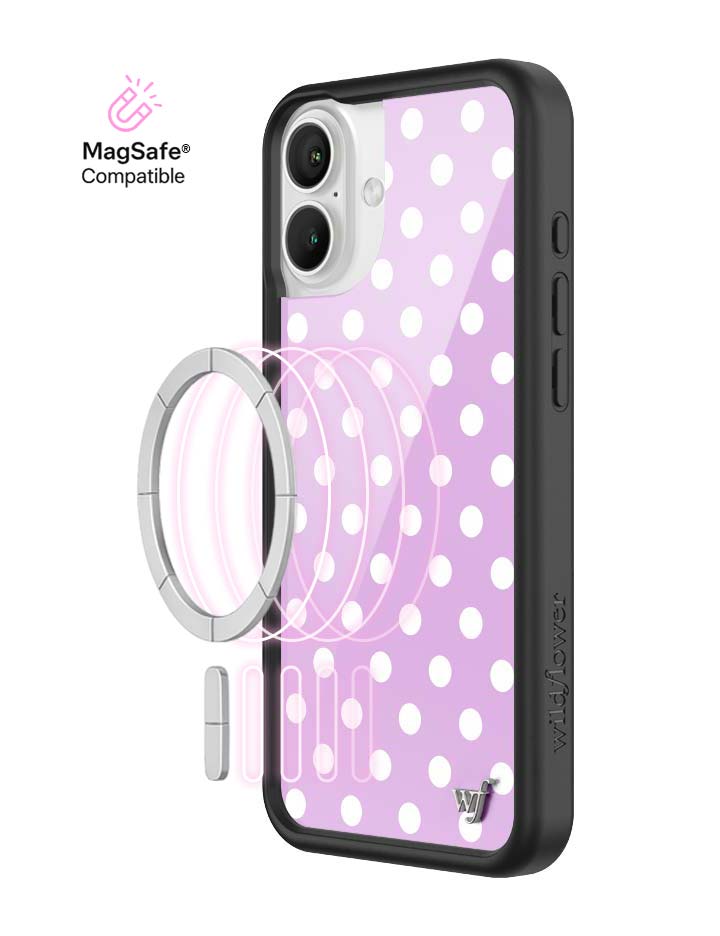Wildflower iPhone MagSafe case 16 Plus Polka Dot Lavender White Cute