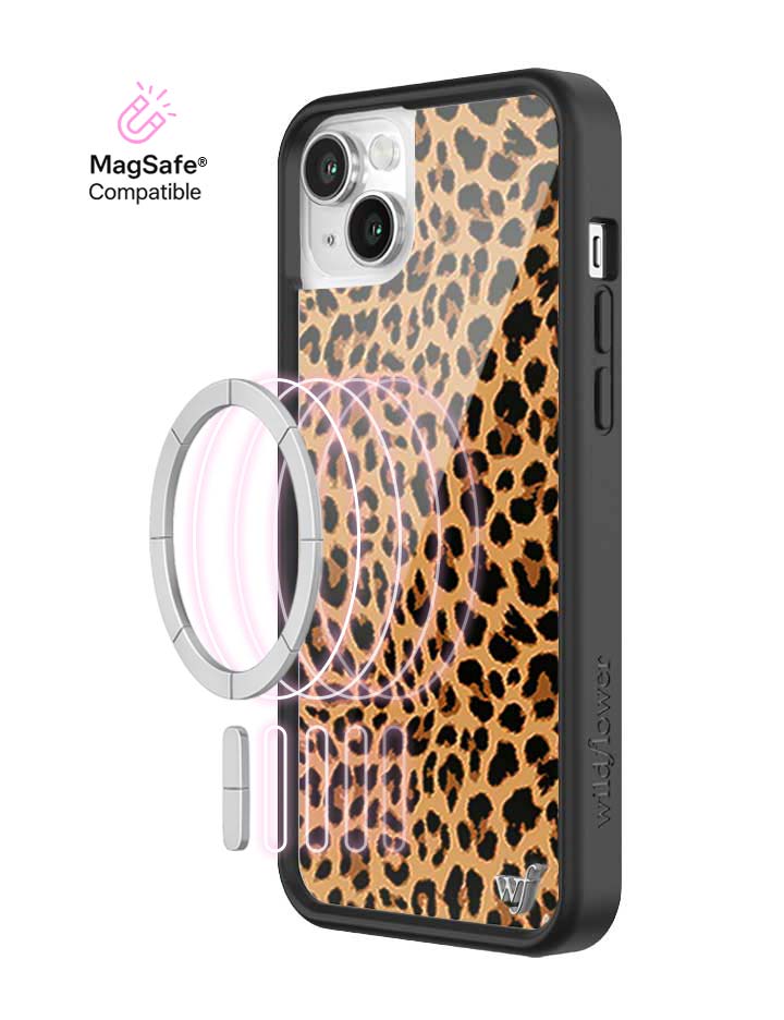 Wildflower MagSafe iPhone case 13 Meow Leopard Black Tan