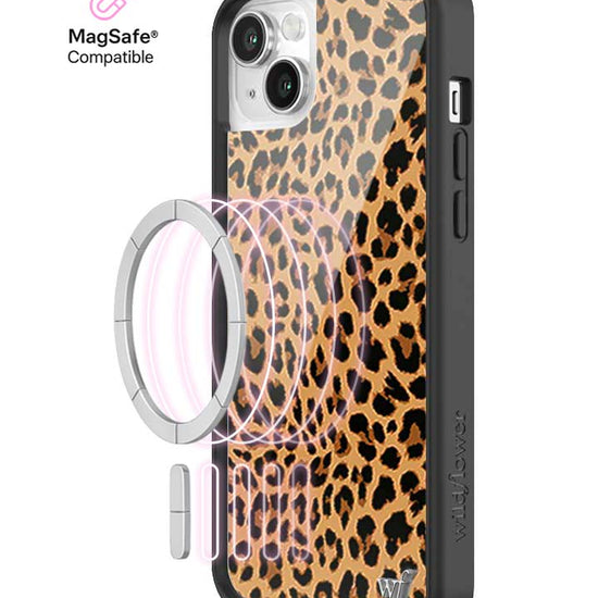 Wildflower MagSafe iPhone case 14 Meow Leopard Black Tan