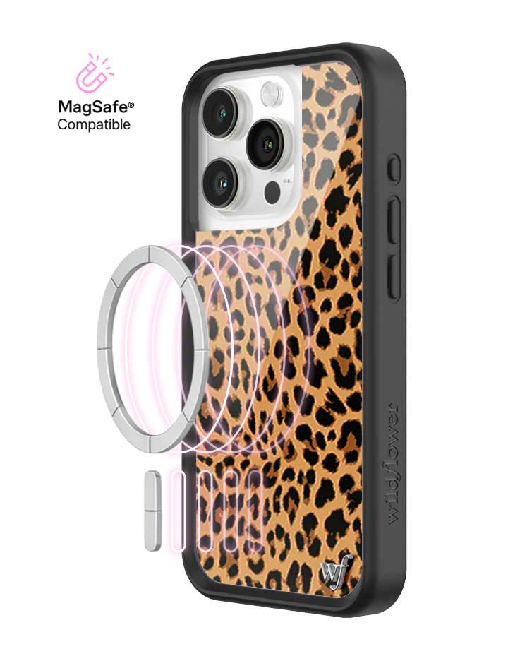 Wildflower MagSafe iPhone case 15 Pro Meow Leopard Black Tan