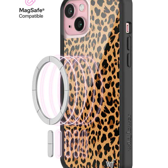 Wildflower MagSafe iPhone case 15 Plus Meow Leopard Black Tan