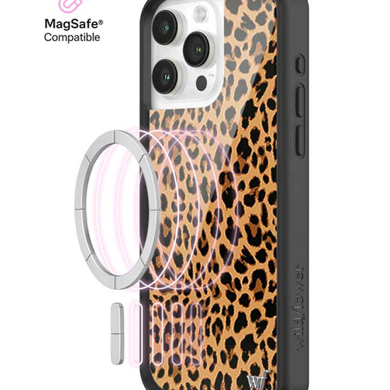 Wildflower MagSafe iPhone case 15 Pro Max Meow Leopard Black Tan