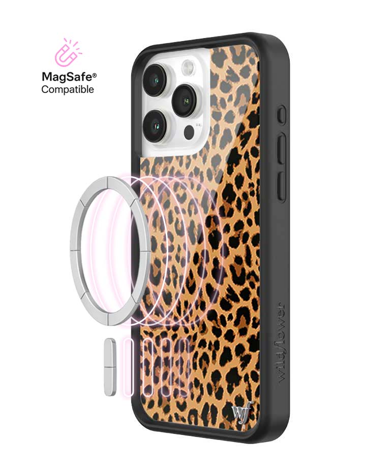 Wildflower MagSafe iPhone case 15 Pro Max Meow Leopard Black Tan