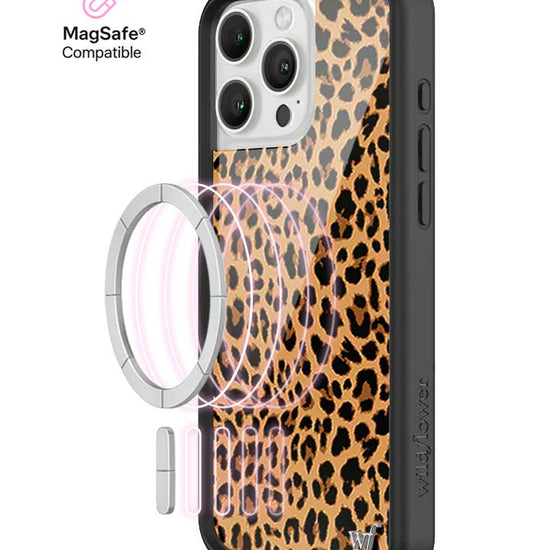 Wildflower MagSafe iPhone case 16 Pro Max Meow Leopard Black Tan