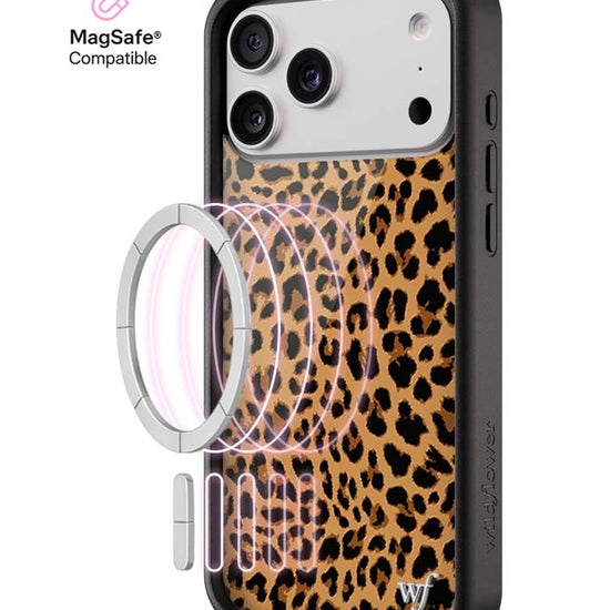 Wildflower MagSafe iPhone case 17 Pro Max Meow Leopard Black Tan