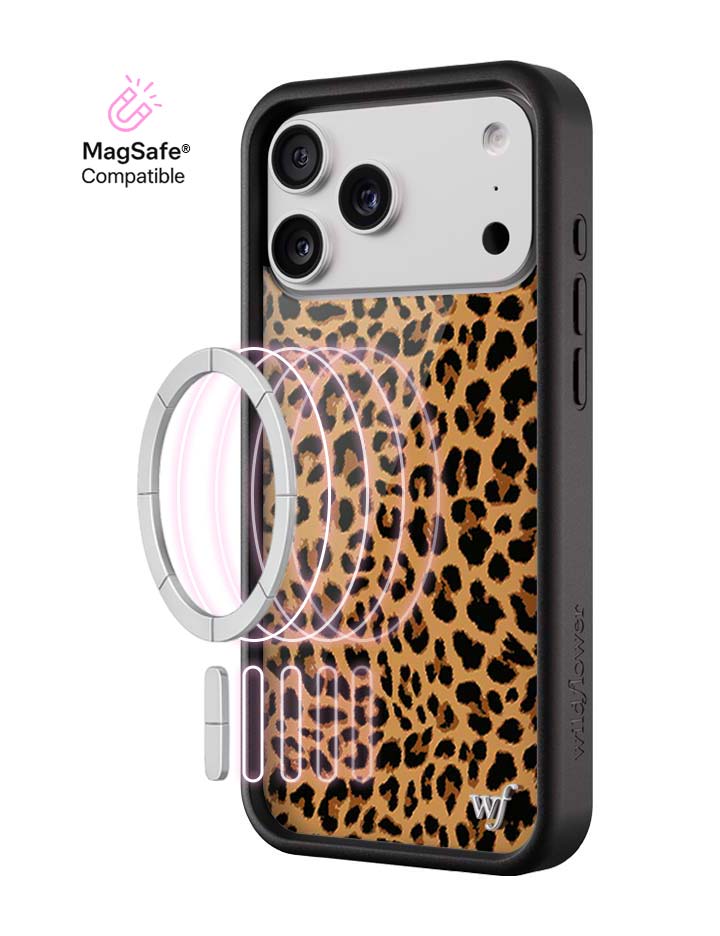 Wildflower MagSafe iPhone case 18 Pro Max Meow Leopard Black Tan