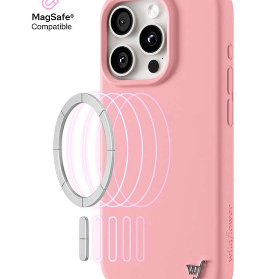 Wildflower iPhone case 15 Pro Pink MagSafe Sleek Pink