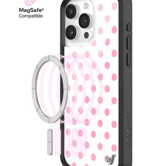 Wildflower iPhone MagSafe case 15 Pro Max Polka Dot White Pink Cute