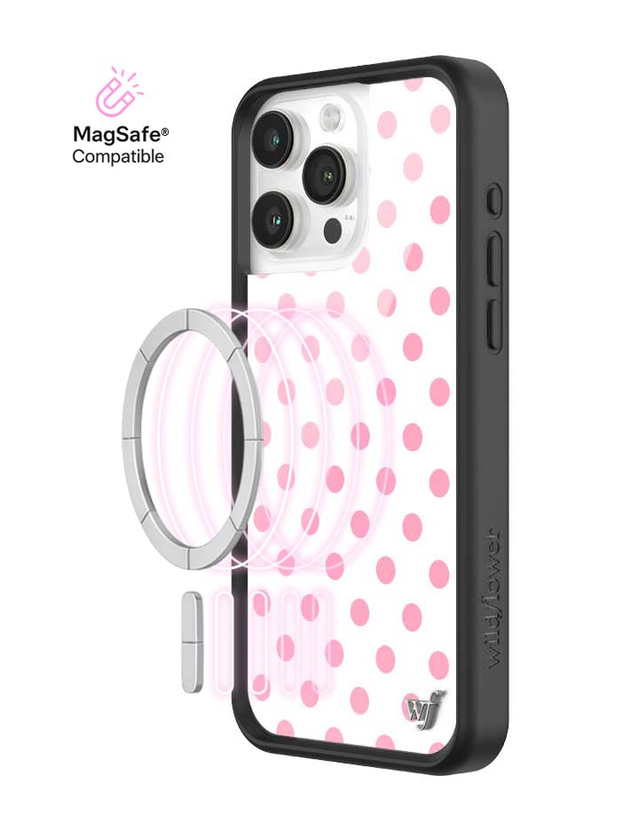 Wildflower iPhone MagSafe case 15 Pro Max Polka Dot White Pink Cute
