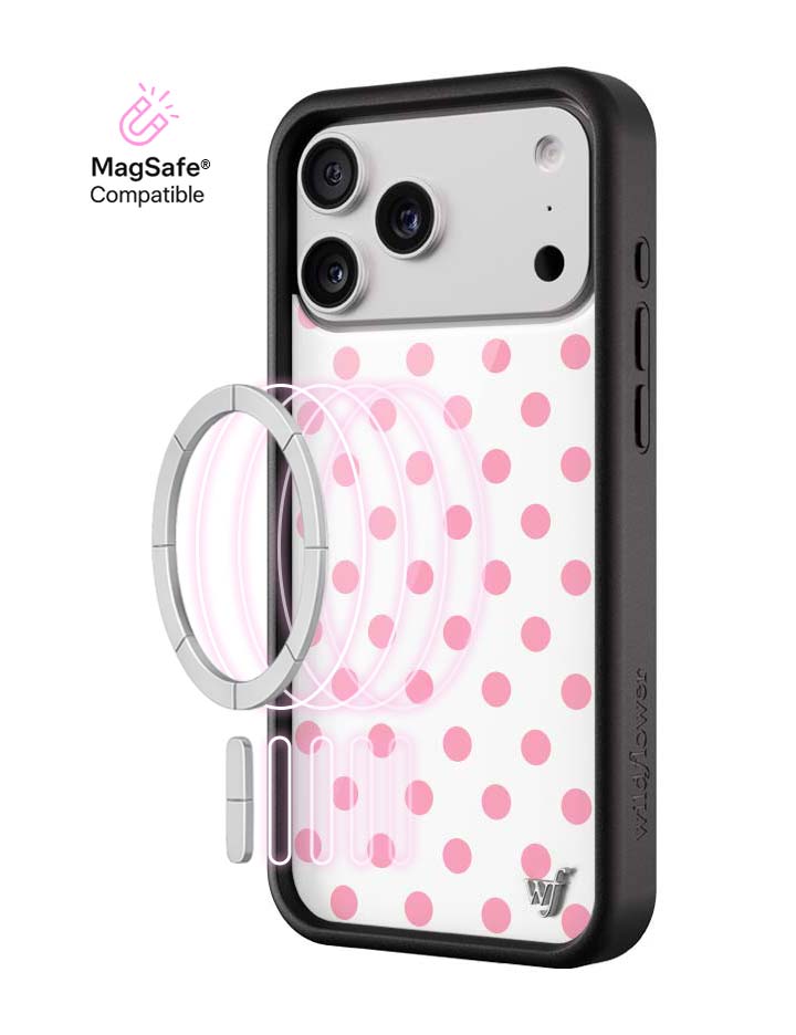Wildflower iPhone MagSafe case 18 Pro Max Polka Dot White Pink Cute