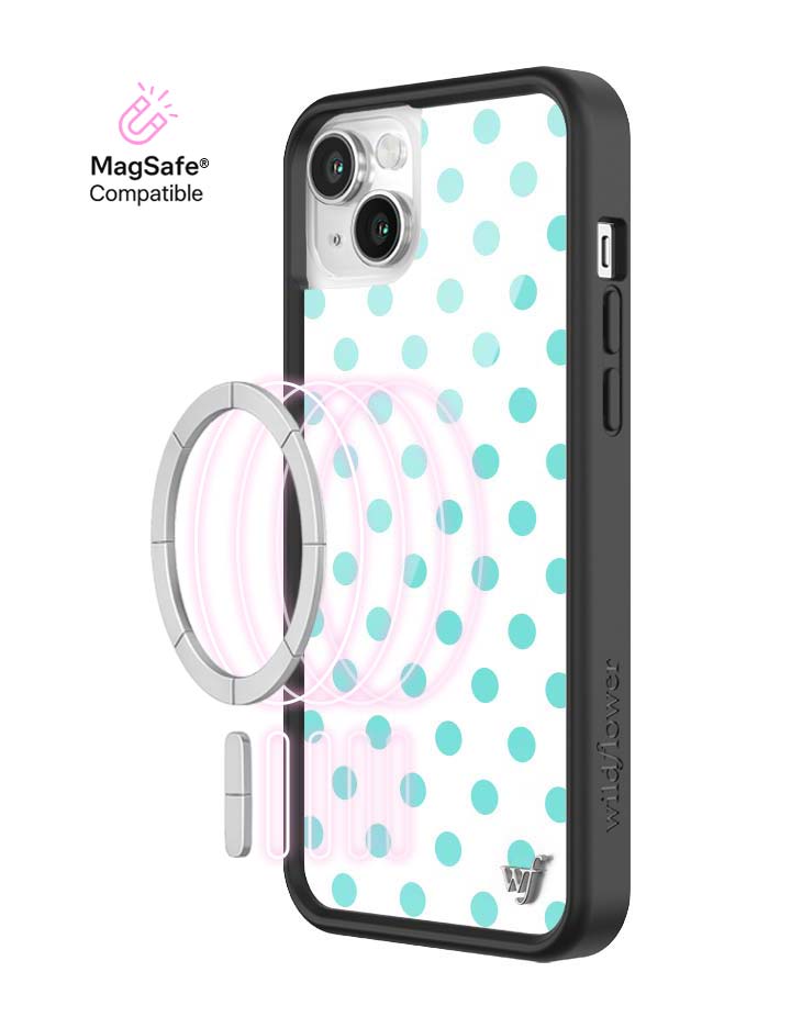 Wildflower iPhone MagSafe case 14 Polka Dot White Turquoise Cute