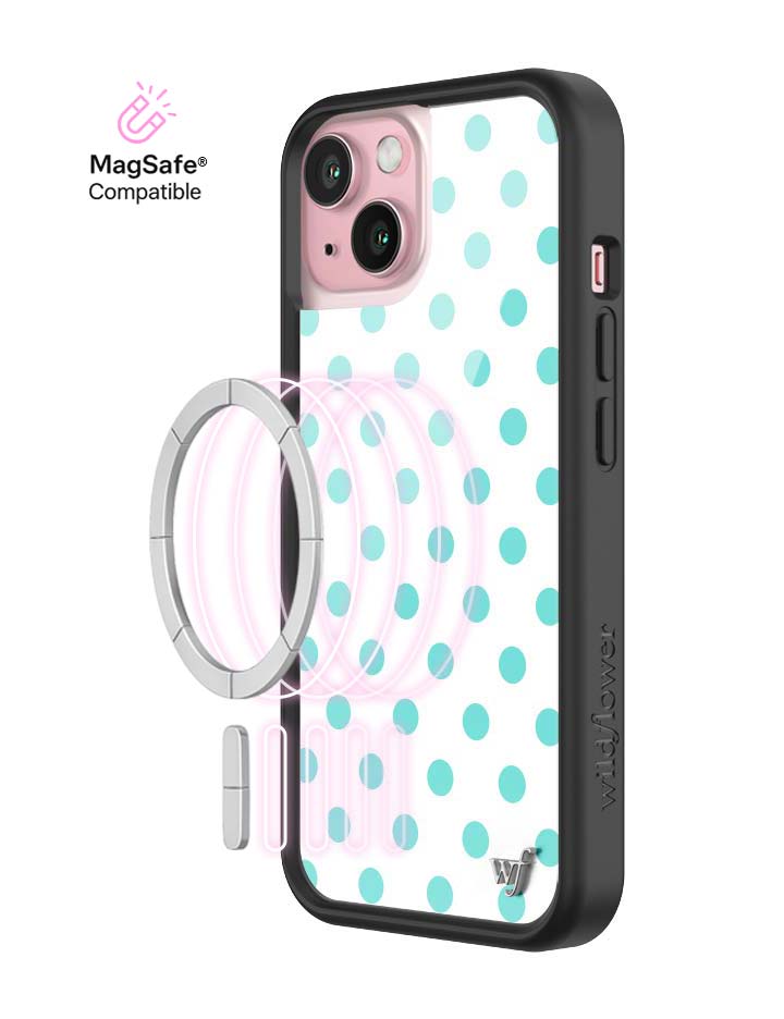 Wildflower iPhone MagSafe case 15 Polka Dot White Turquoise Cute