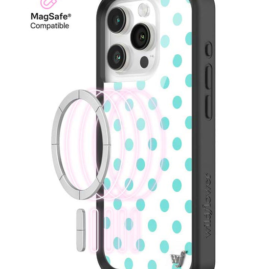 Wildflower iPhone MagSafe case 15 Pro Polka Dot White Turquoise Cute