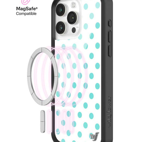 Wildflower iPhone MagSafe case 15 Pro Max Polka Dot White Turquoise Cute