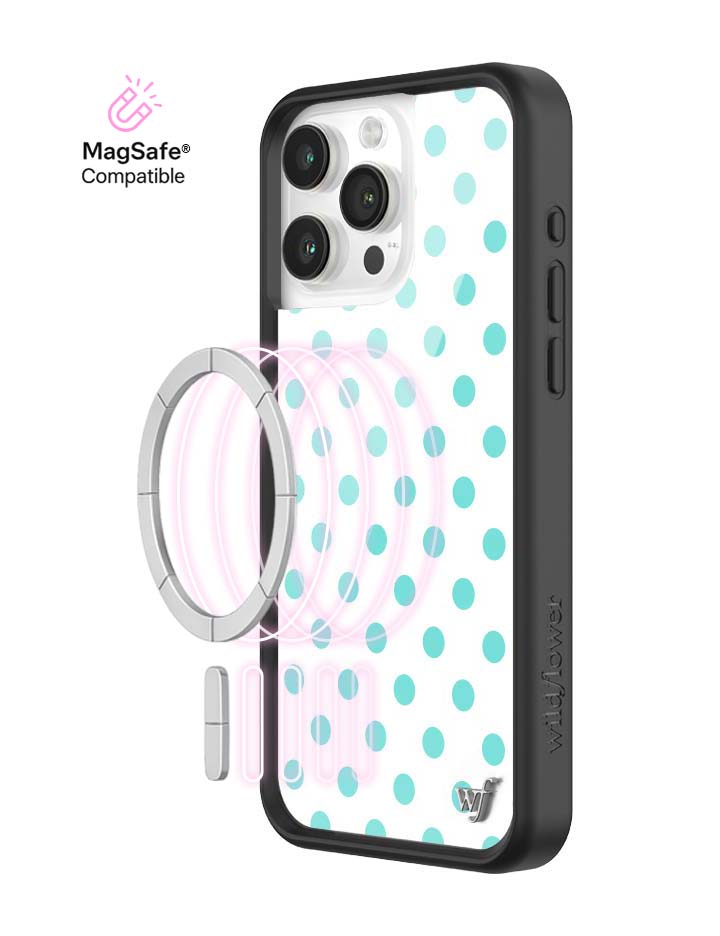 Wildflower iPhone MagSafe case 15 Pro Max Polka Dot White Turquoise Cute