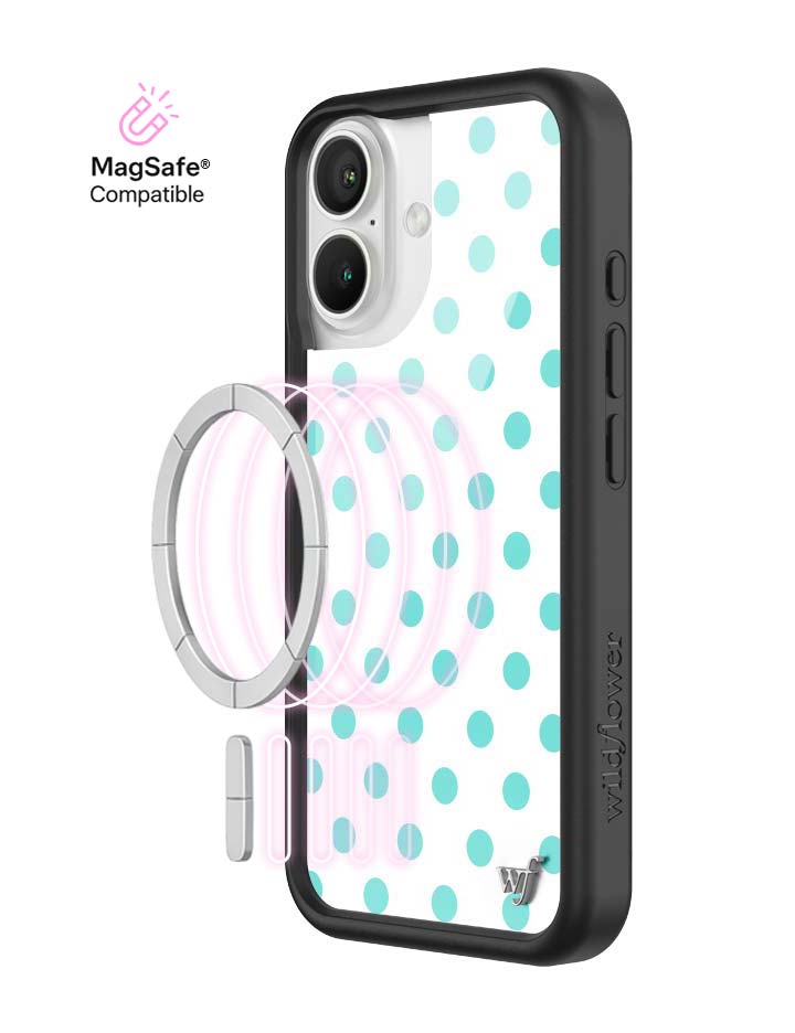 Wildflower iPhone MagSafe case 16 Polka Dot White Turquoise Cute