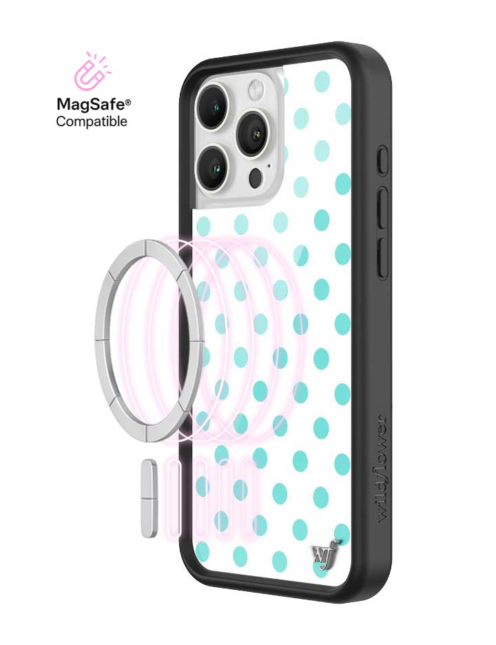 Wildflower iPhone MagSafe case 16 Pro Max Polka Dot White Turquoise Cute