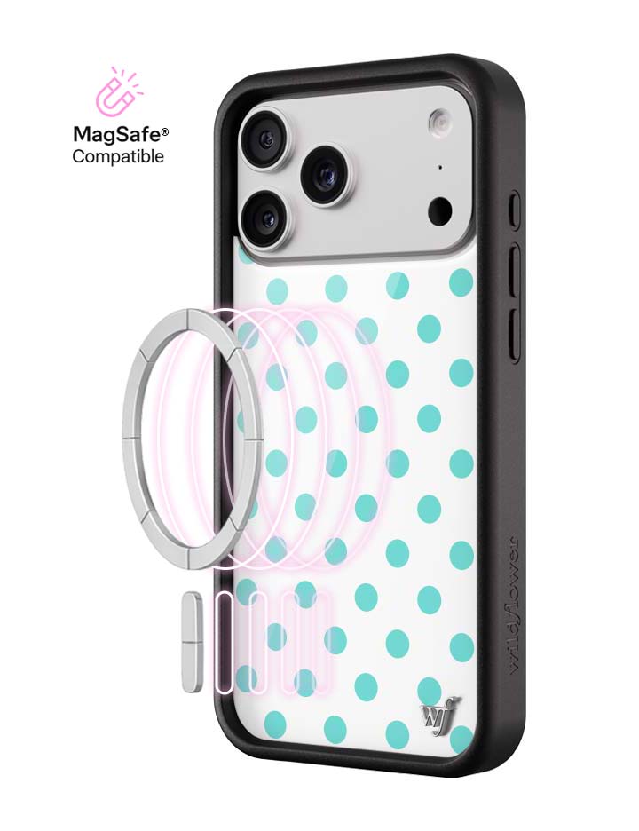 Wildflower iPhone MagSafe case 18 Pro Max Polka Dot White Turquoise Cute