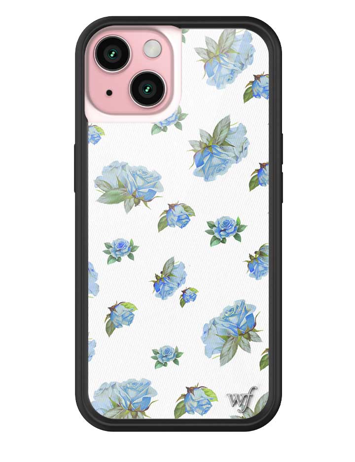 Wildflower iPhone case 15 Moonlight Rose Floral Cute Blue